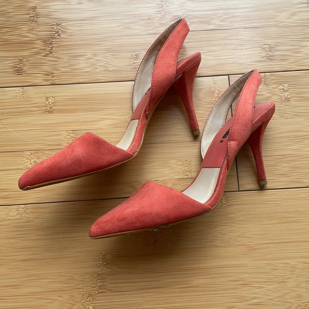*SOLD* Zara Coral Slingback Pointed Toe Kitten Heels - Picture 5 of 6